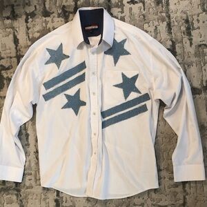 Vintage Blue Stars Stripes Button Up Dress Shirt Men’s Medium 15-15 1/2